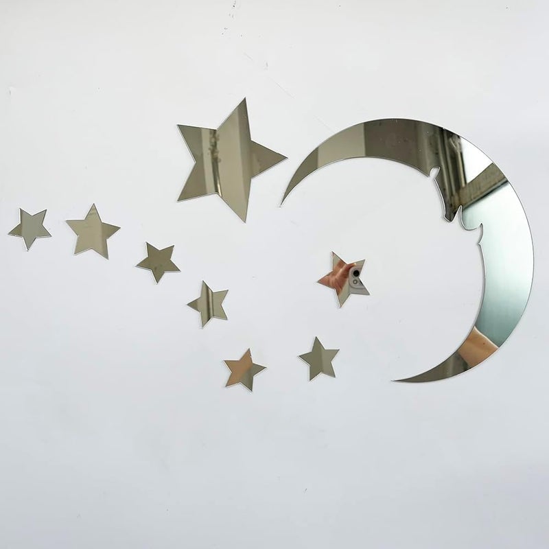 TVPHLLY 37pcs 3D Moon and Stars Silver Acrylic Wall Stickers with Adhesive Art Decal Satin Paper Baby Kids Bedroom Home DIY Decor Removable Stickers (Moon and Stars) - Image 4